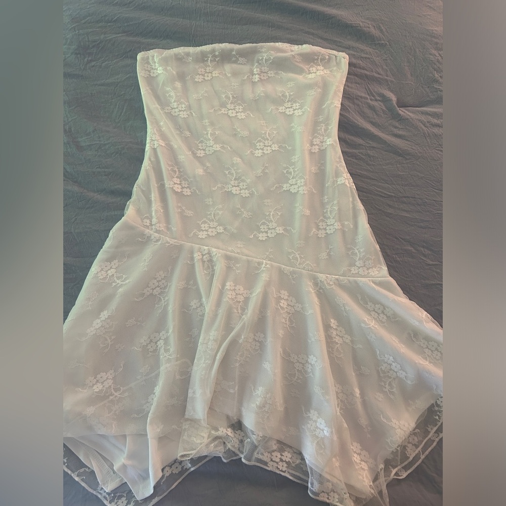 Bailey Rose White Strapless Lace Mini Dress Worn once